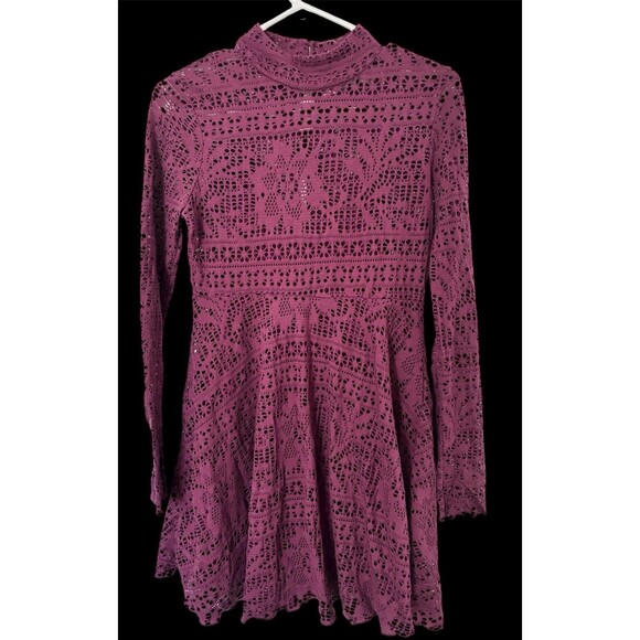 Free People FP Beach Purple Burgundy Stretch Lace Whimsigoth Mini 2 Pc Dress S - Picture 1 of 11